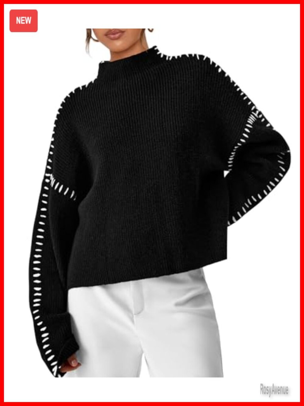 Chunky Knit Oversized Pullover Sweater Mock Neck Long Sleeve Women's